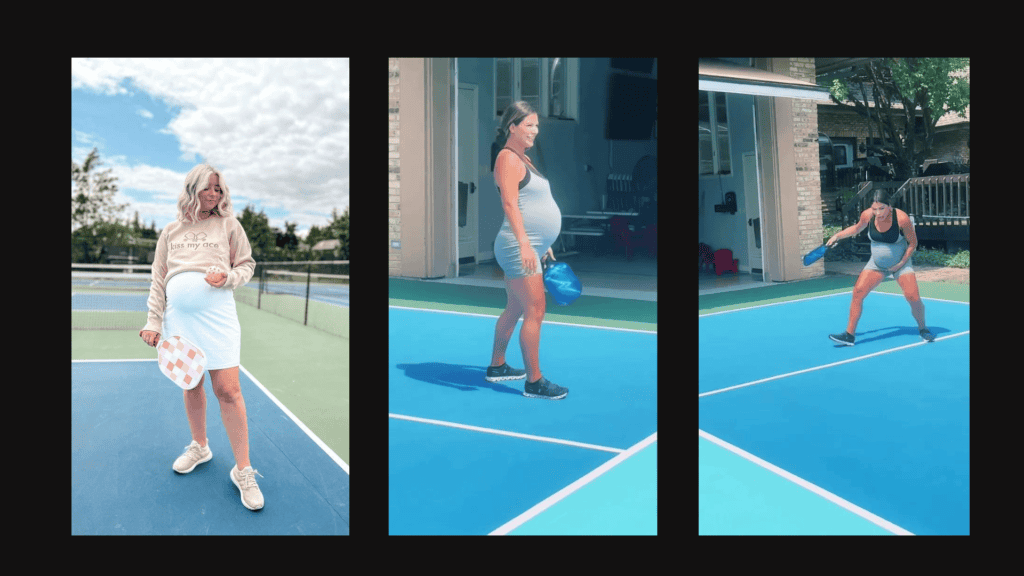 Pregnant females playing pickleball.